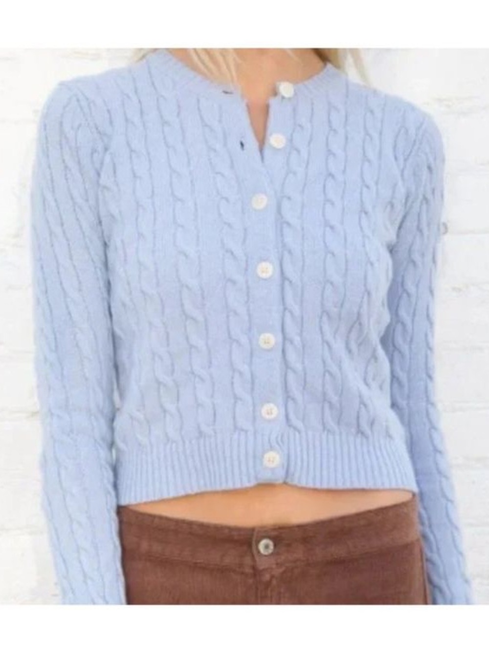 Brandy Melville Pale Blue Cable Knit Button Cardigan